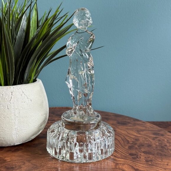 Vintage Cambridge Glass 8" Crystal Clear Draped Lady Figural Flower Frog 10 Hole - Picture 1 of 10
